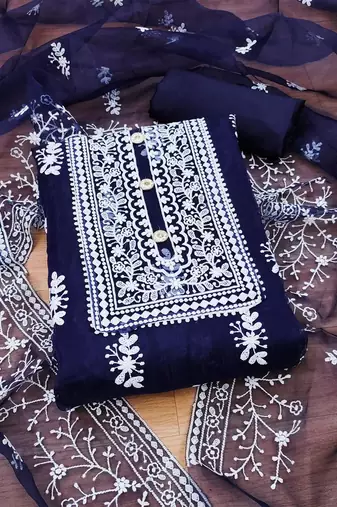 ethnic motifs embroidered unstitched dress material