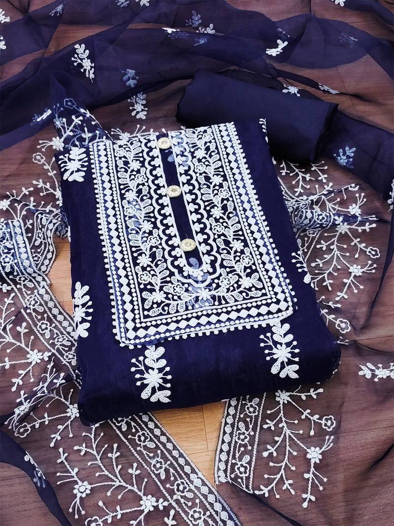ethnic motifs embroidered unstitched dress material