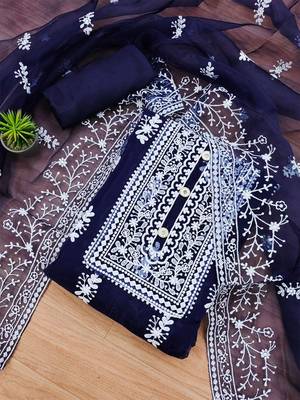 ethnic motifs embroidered unstitched dress material 2