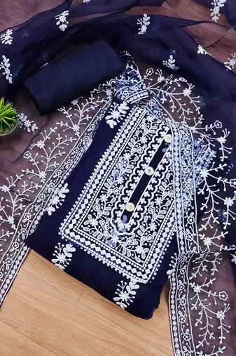 ethnic motifs embroidered unstitched dress material