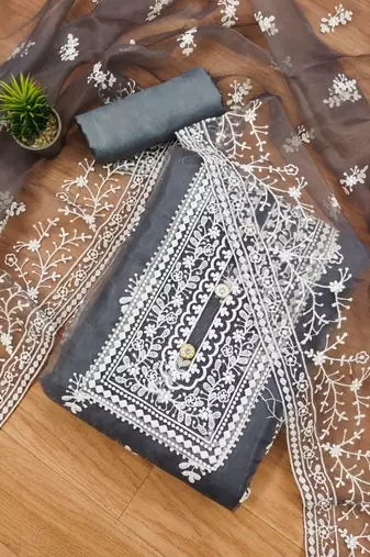 ethnic motifs embroidered unstitched dress material