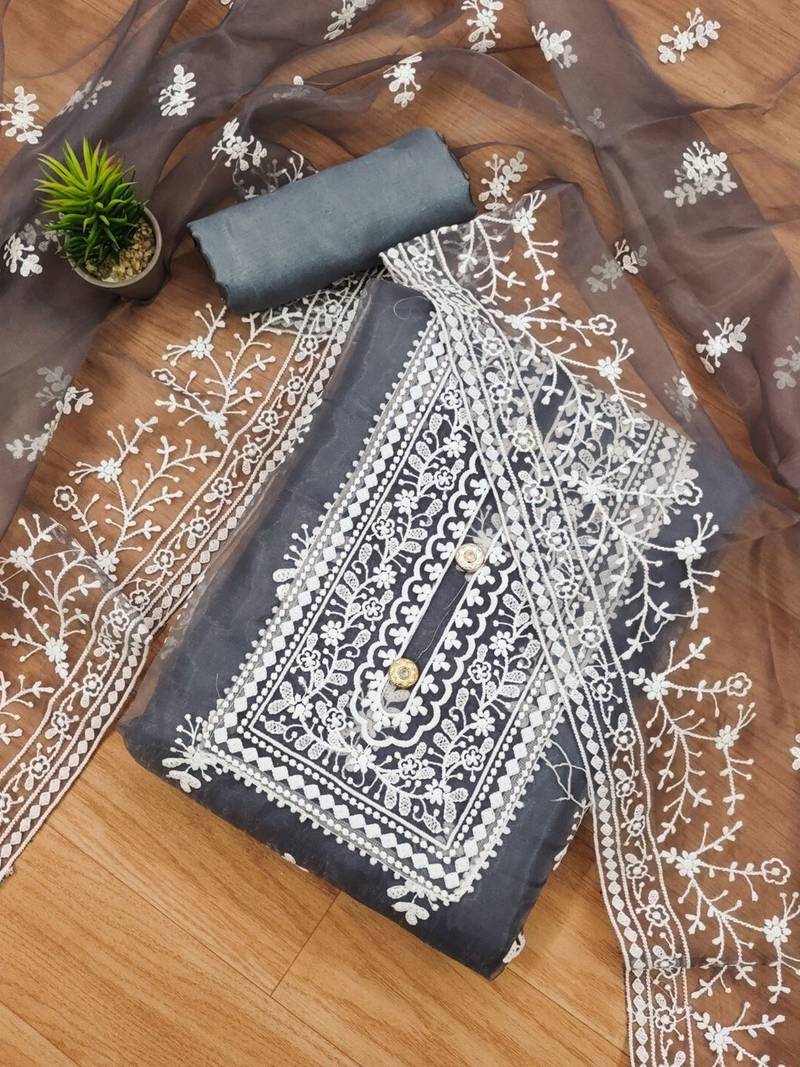 ethnic motifs embroidered unstitched dress material