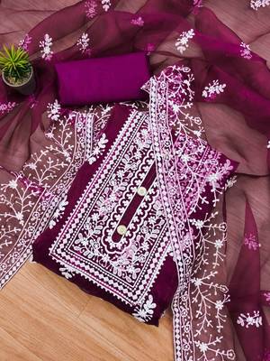 floral embroidered unstitched dress material 1