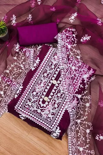 floral embroidered unstitched dress material