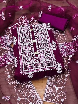 floral embroidered unstitched dress material 2
