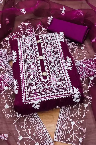 floral embroidered unstitched dress material