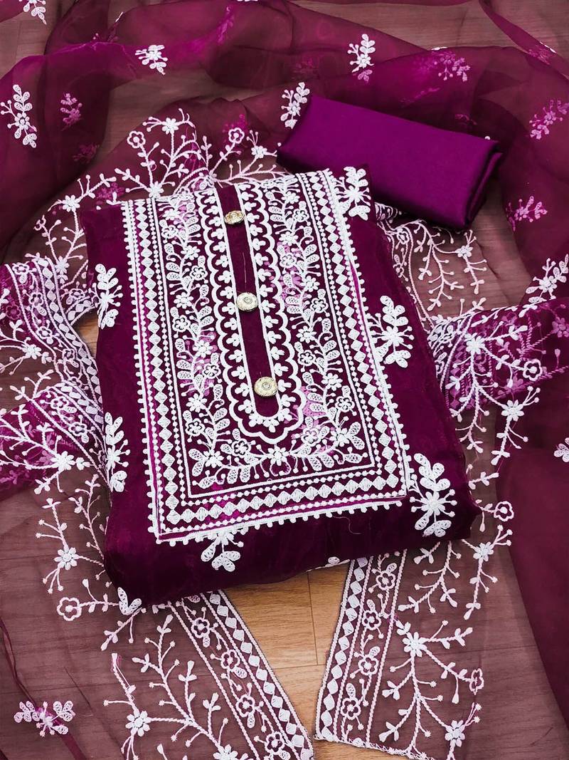 floral embroidered unstitched dress material