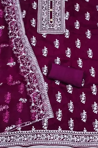 floral embroidered unstitched dress material