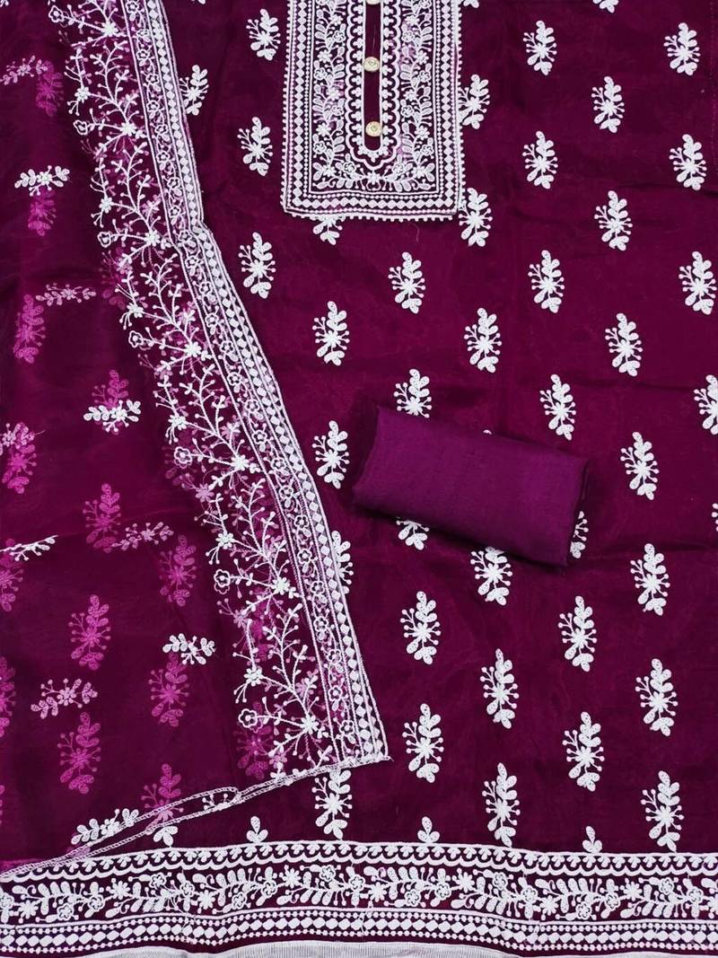 floral embroidered unstitched dress material