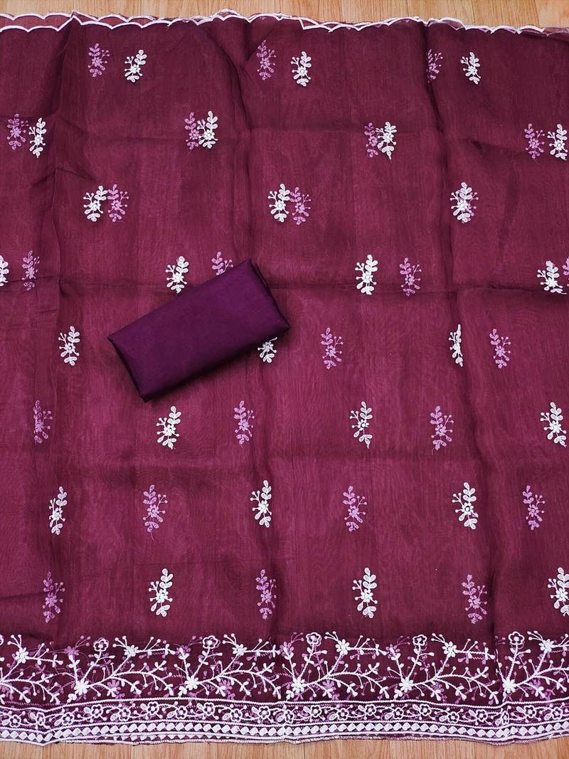 floral embroidered unstitched dress material
