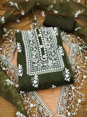 ethnic motifs embroidered unstitched dress material 1