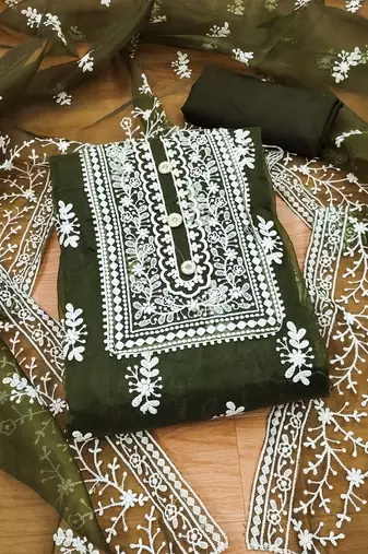 ethnic motifs embroidered unstitched dress material