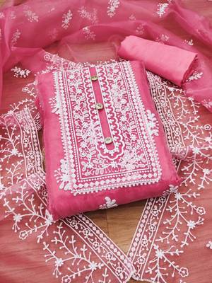ethnic motifs embroidered organza unstitched dress material 1