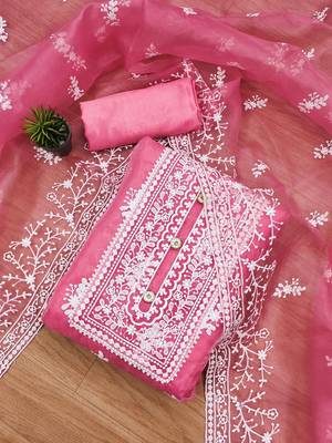 ethnic motifs embroidered organza unstitched dress material 2