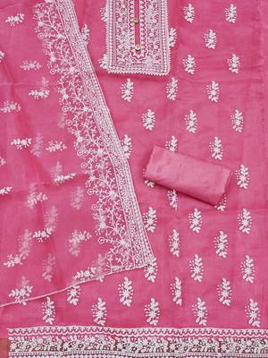 ethnic motifs embroidered organza unstitched dress material 3