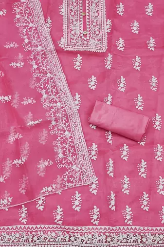 ethnic motifs embroidered organza unstitched dress material