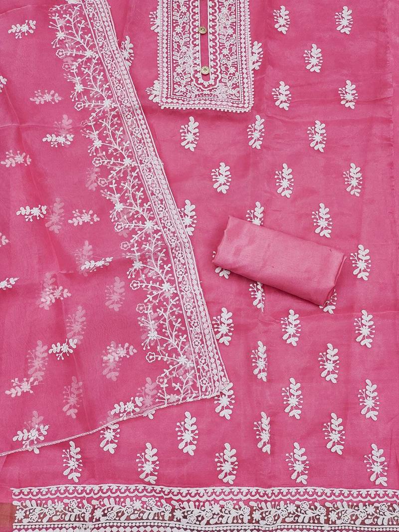 ethnic motifs embroidered organza unstitched dress material