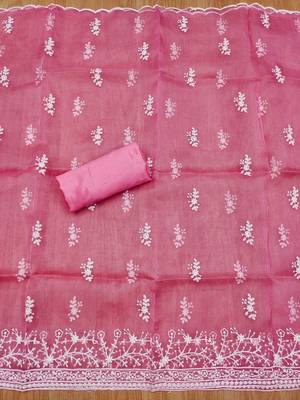 ethnic motifs embroidered organza unstitched dress material 4