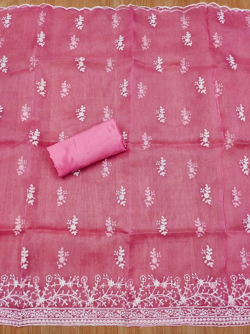 ethnic motifs embroidered organza unstitched dress material
