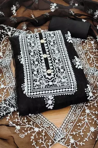 ethnic motifs embroidered unstitched dress material