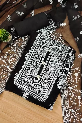 ethnic motifs embroidered unstitched dress material
