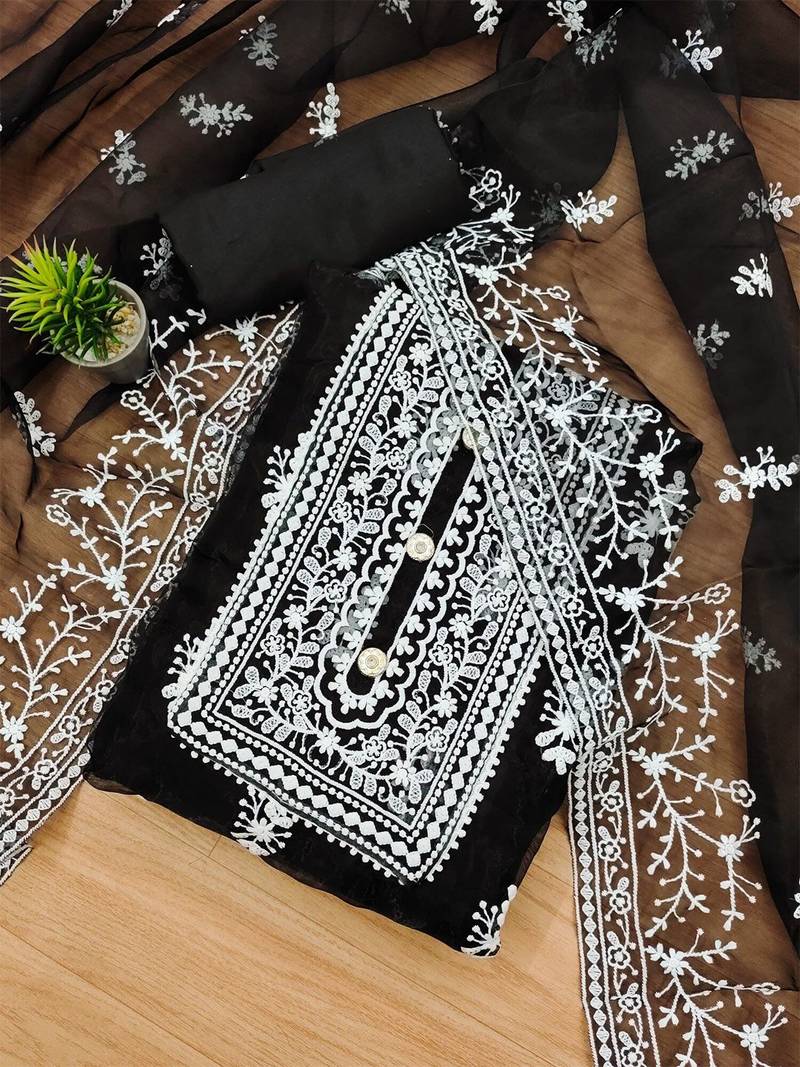 ethnic motifs embroidered unstitched dress material
