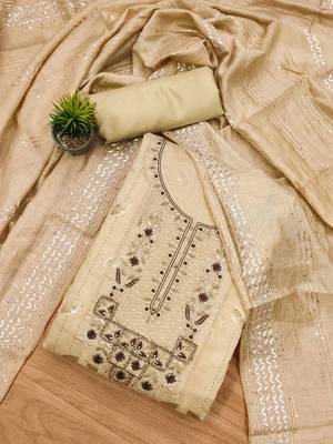 ethnic motifs sequinned embellished unstitched dress material 2