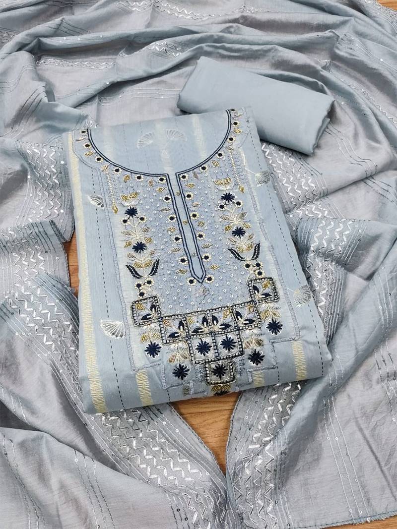 ethnic motifs sequinned embellished unstitched dress material