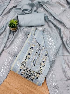 ethnic motifs sequinned embellished unstitched dress material 2