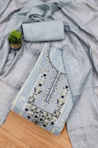 ethnic motifs sequinned embellished unstitched dress material