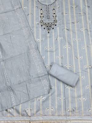 ethnic motifs sequinned embellished unstitched dress material 3