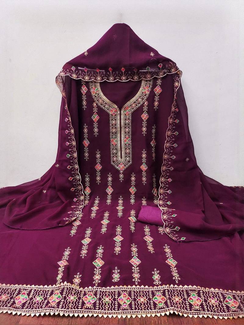 embroidered unstitched dress material