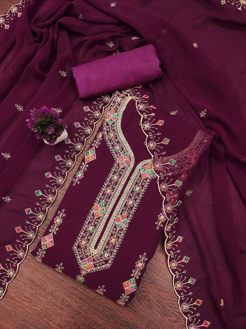 embroidered unstitched dress material