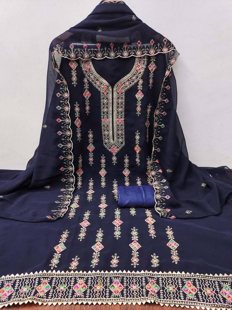 embroidered unstitched dress material
