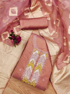 ethnic motifs embroidered sequined unstitched dress material 1