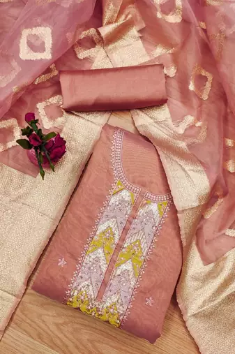 ethnic motifs embroidered sequined unstitched dress material