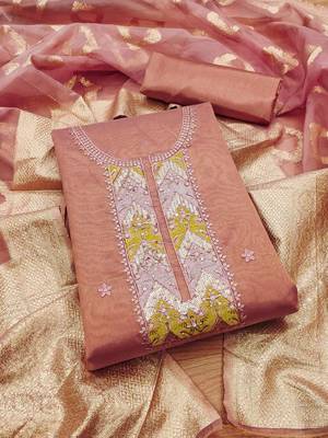 ethnic motifs embroidered sequined unstitched dress material 2