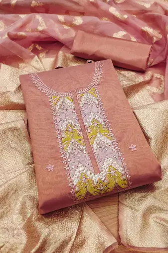 ethnic motifs embroidered sequined unstitched dress material