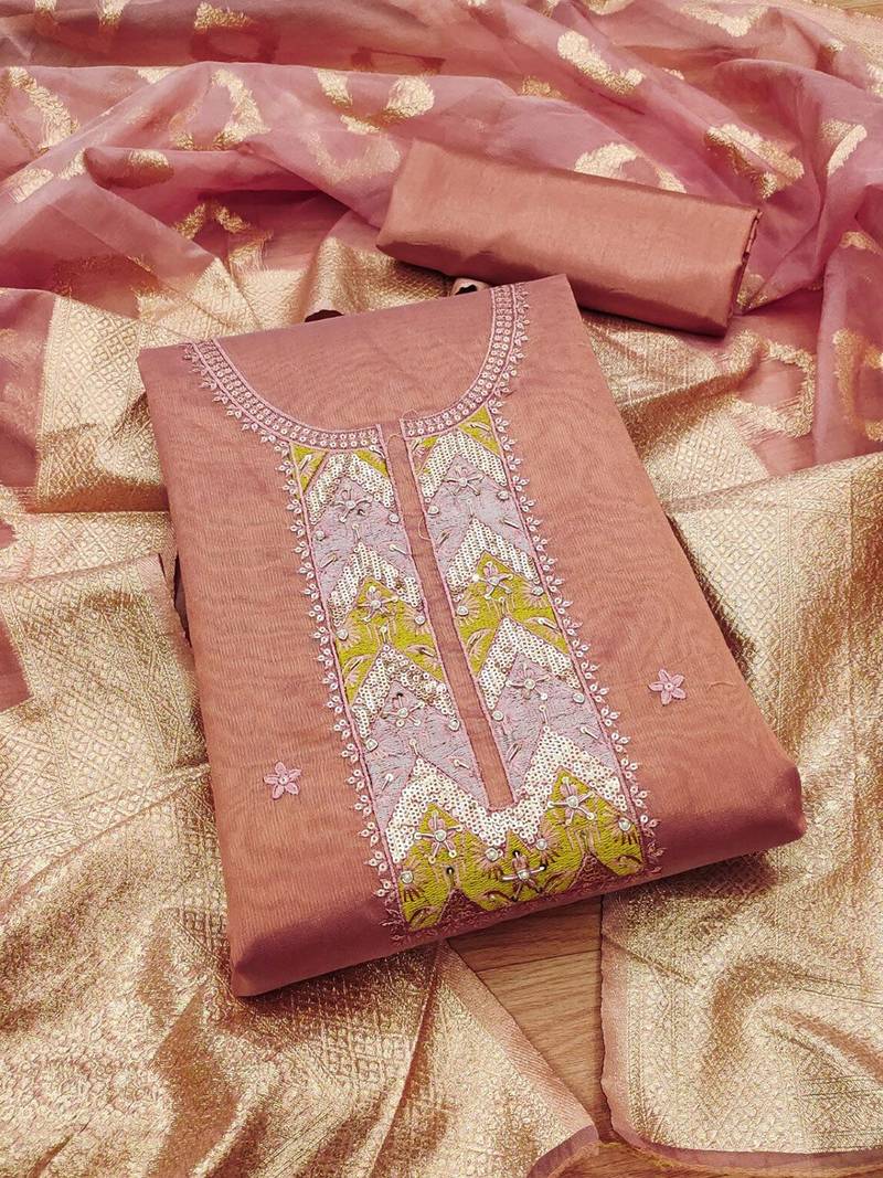 ethnic motifs embroidered sequined unstitched dress material