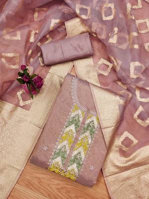 ethnic motifs embellished sequinned unstitched dress material 1