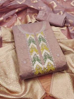 ethnic motifs embellished sequinned unstitched dress material 2