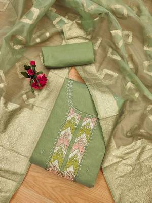 ethnic motifs embroidered sequined unstitched dress material 1