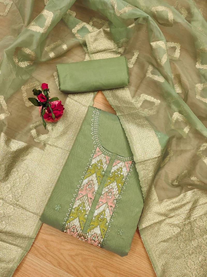 ethnic motifs embroidered sequined unstitched dress material