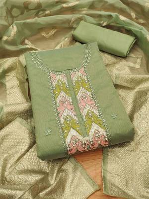 ethnic motifs embroidered sequined unstitched dress material 2