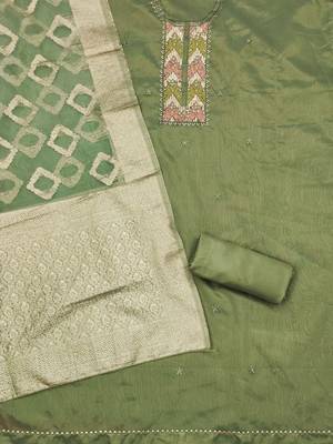 ethnic motifs embroidered sequined unstitched dress material 3