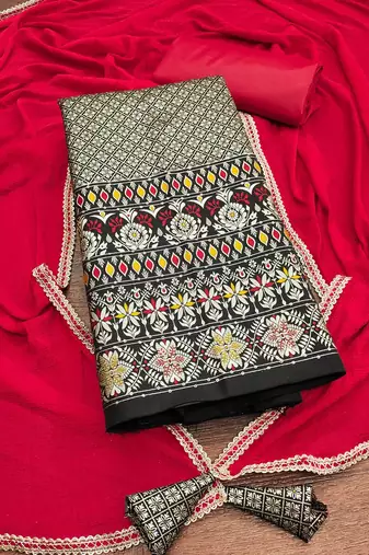 ethnic motif woven design zari banarasi unstitched dress material