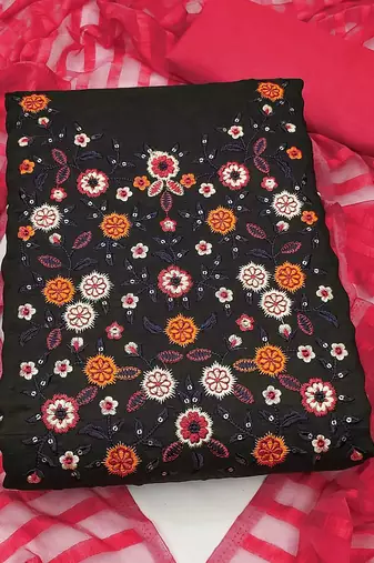 floral embroidered unstitched dress material
