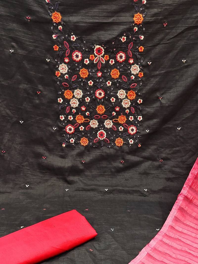 floral embroidered unstitched dress material