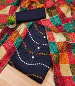 bandhani printed mirror work embroidered cotton silk unstitched dress material