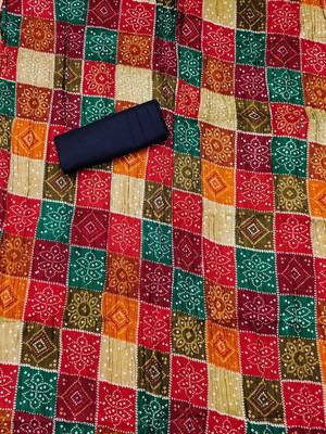 bandhani printed mirror work embroidered cotton silk unstitched dress material 3